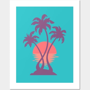 3 Palm Sunset Posters and Art